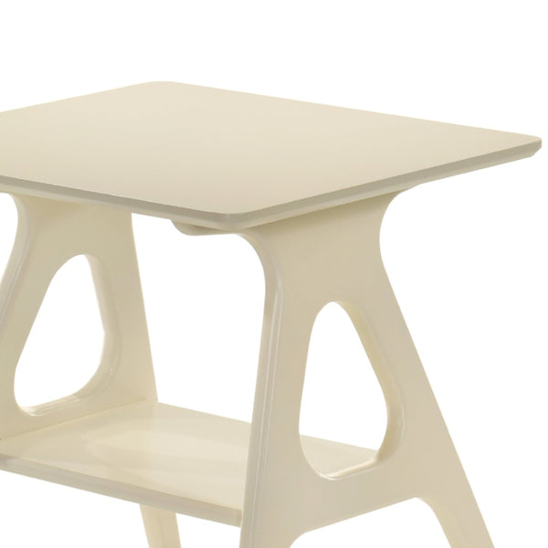 English Elm Arona Mid-century Modern Rubberwood End Table with Open Shelf for Living Room Off White T2574P516485