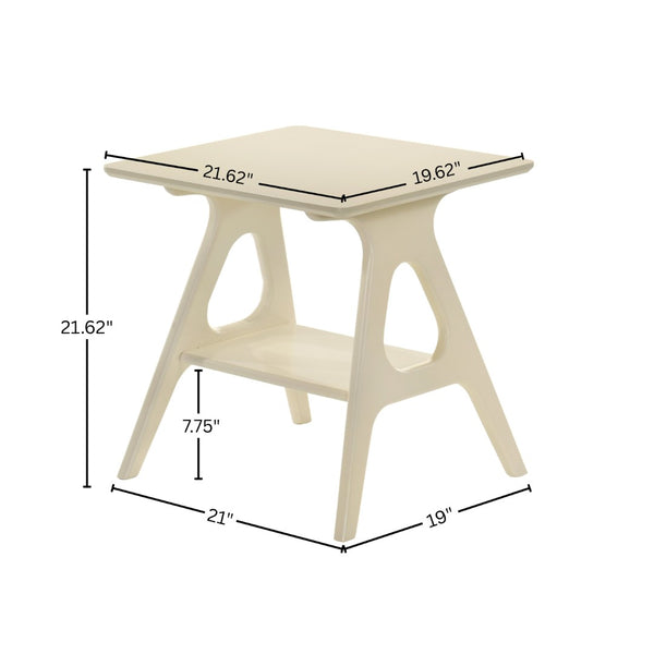 English Elm Arona Mid-century Modern Rubberwood End Table with Open Shelf for Living Room Off White T2574P516485