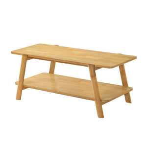 English Elm Metz Mid-Century Coffee Table with Lower Shelf Okume Veneer Top and Oak Finish T2574P516486