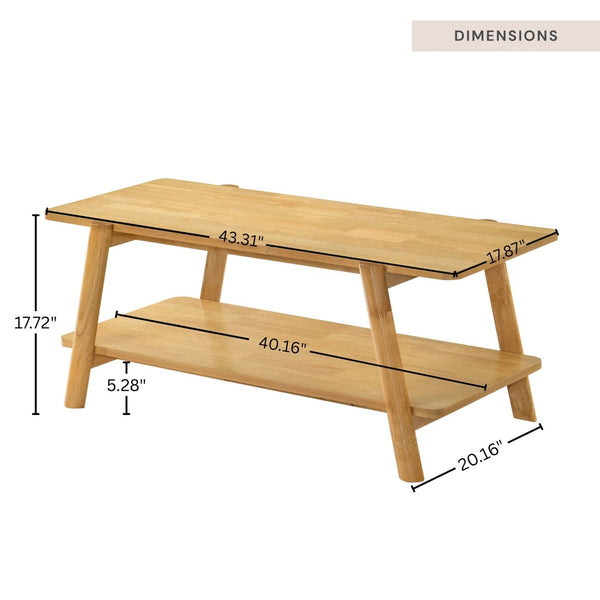 English Elm Metz Mid-Century Coffee Table with Lower Shelf Okume Veneer Top and Oak Finish T2574P516486