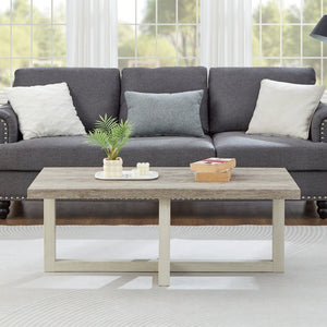English Elm Luno Rectangular Coffee Table with Geometric Cross Base for Modern Living Rooms Weathered Gray and Beige T2574P516487