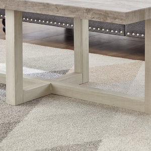 English Elm Luno Rectangular Coffee Table with Geometric Cross Base for Modern Living Rooms Weathered Gray and Beige T2574P516487