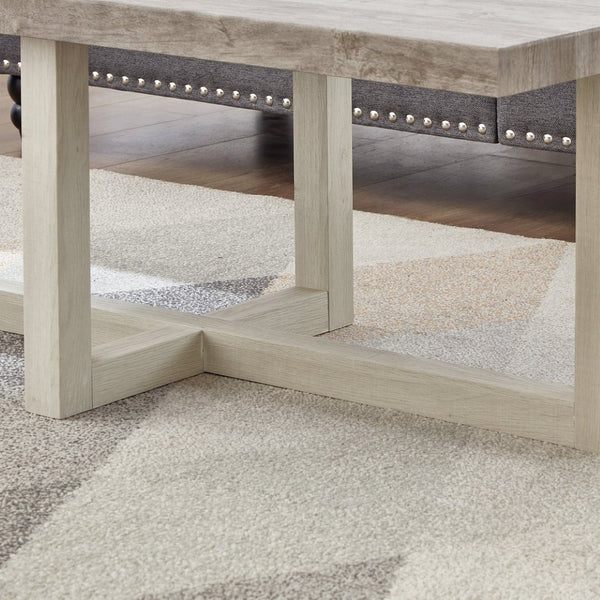 English Elm Luno Rectangular Coffee Table with Geometric Cross Base for Modern Living Rooms Weathered Gray and Beige T2574P516487