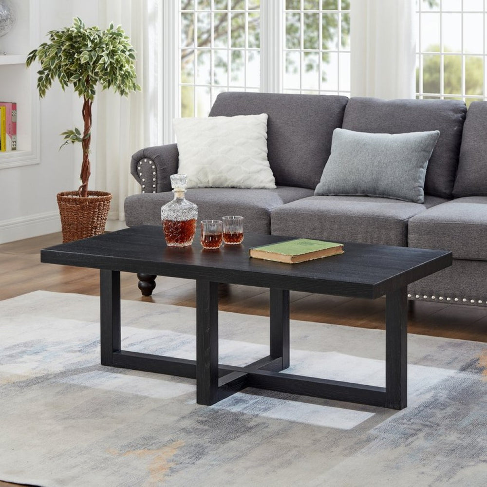 English Elm Luno Rectangular Coffee Table with Geometric Cross Base for Modern Living Rooms Black T2574P516488