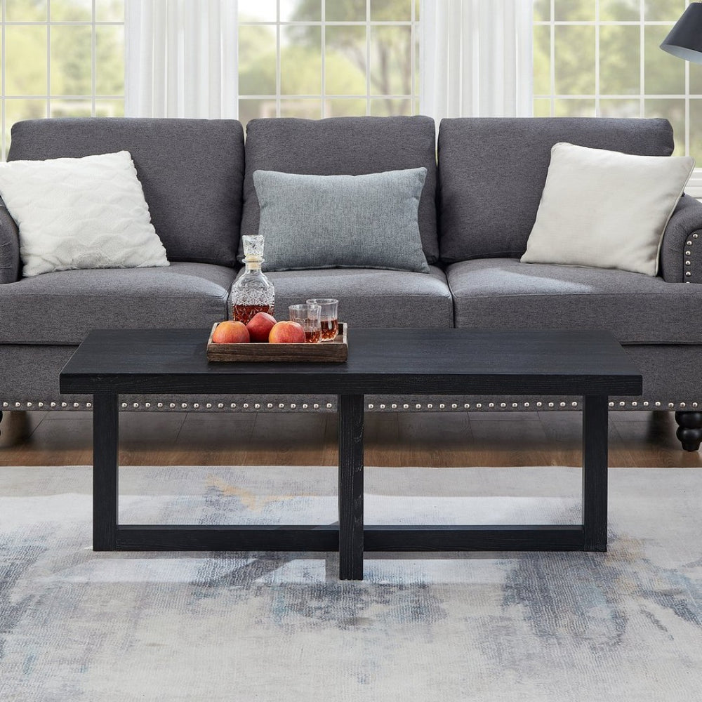English Elm Luno Rectangular Coffee Table with Geometric Cross Base for Modern Living Rooms Black T2574P516488