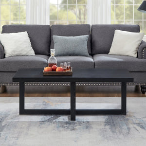 English Elm Luno Rectangular Coffee Table with Geometric Cross Base for Modern Living Rooms Black T2574P516488