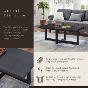 English Elm Luno Rectangular Coffee Table with Geometric Cross Base for Modern Living Rooms Black T2574P516488