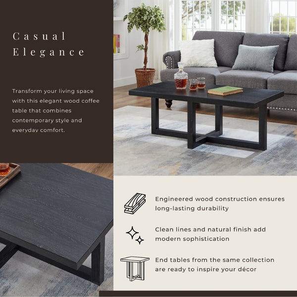 English Elm Luno Rectangular Coffee Table with Geometric Cross Base for Modern Living Rooms Black T2574P516488