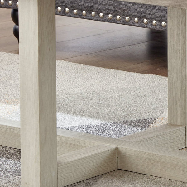 English Elm Luno Contemporary Geometric End Table with Architectural Base for Living Room Decor Weathered Gray and Beige T2574P516491