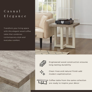 English Elm Luno Contemporary Geometric End Table with Architectural Base for Living Room Decor Weathered Gray and Beige T2574P516491