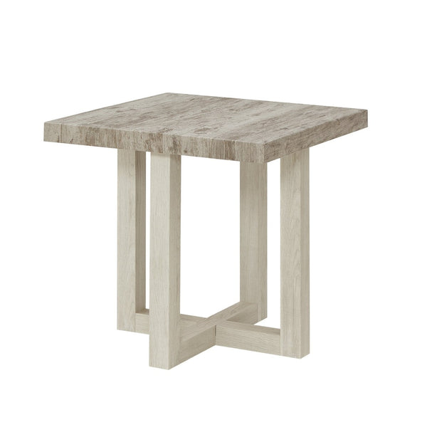 English Elm Luno Contemporary Geometric End Table with Architectural Base for Living Room Decor Weathered Gray and Beige T2574P516491