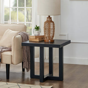 English Elm Luno Contemporary Geometric End Table with Architectural Base for Living Room Decor Black T2574P516492