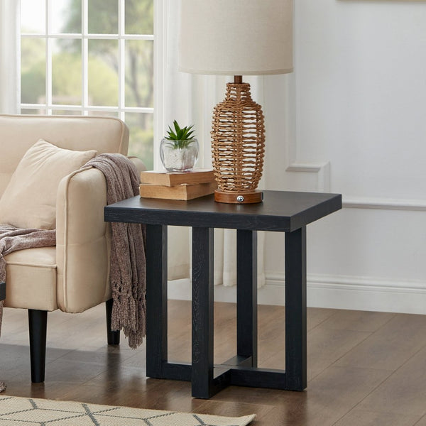 English Elm Luno Contemporary Geometric End Table with Architectural Base for Living Room Decor Black T2574P516492