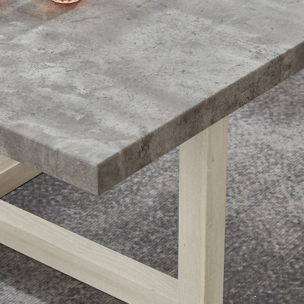 English Elm Luno Contemporary Geometric End Table with Architectural Base for Living Room Decor Faux Concrete and White T2574P516493