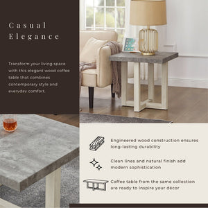 English Elm Luno Contemporary Geometric End Table with Architectural Base for Living Room Decor Faux Concrete and White T2574P516493