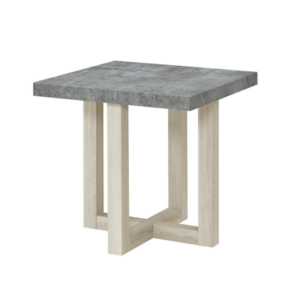 English Elm Luno Contemporary Geometric End Table with Architectural Base for Living Room Decor Faux Concrete and White T2574P516493