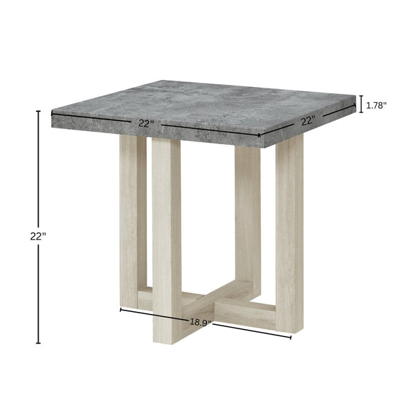 English Elm Luno Contemporary Geometric End Table with Architectural Base for Living Room Decor Faux Concrete and White T2574P516493