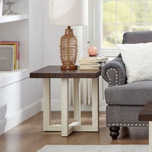 English Elm Luno Contemporary Geometric End Table with Architectural Base for Living Room Decor Walnut and White T2574P516494