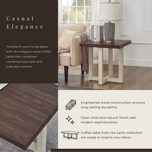 English Elm Luno Contemporary Geometric End Table with Architectural Base for Living Room Decor Walnut and White T2574P516494