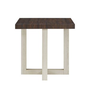 English Elm Luno Contemporary Geometric End Table with Architectural Base for Living Room Decor Walnut and White T2574P516494