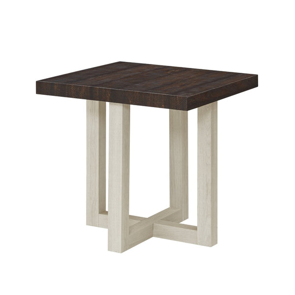 English Elm Luno Contemporary Geometric End Table with Architectural Base for Living Room Decor Walnut and White T2574P516494