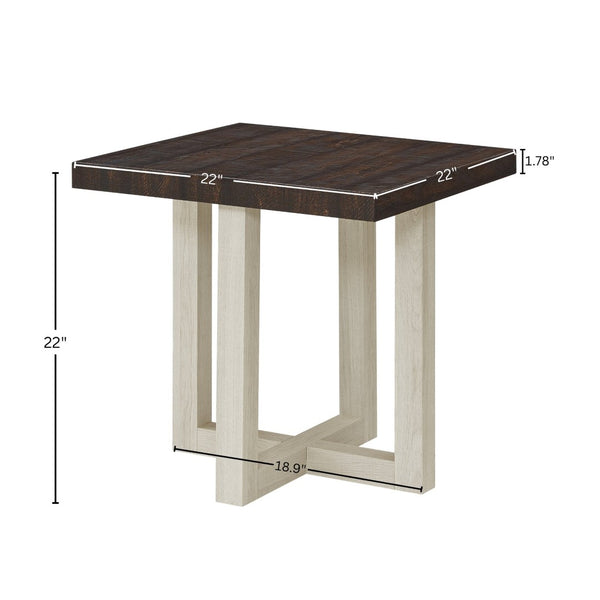 English Elm Luno Contemporary Geometric End Table with Architectural Base for Living Room Decor Walnut and White T2574P516494