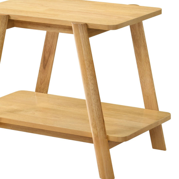 English Elm Metz Mid-century Oak Veneer End Table with Open Shelf and Sculptural Round Legs T2574P516495