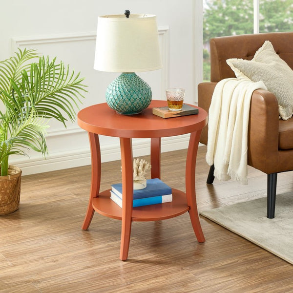 English Elm Perth Round Two Tier Birch Wood End Table with Curved Legs for Contemporary Living Orange T2574P519680