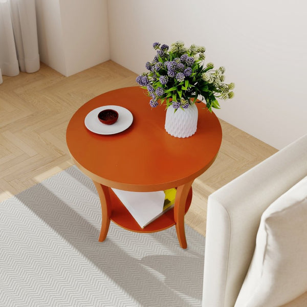 English Elm Perth Round Two Tier Birch Wood End Table with Curved Legs for Contemporary Living Orange T2574P519680