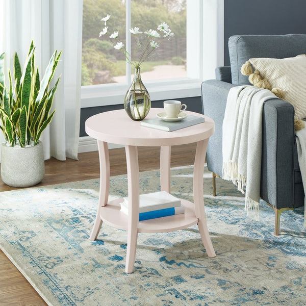 English Elm Perth Round Two Tier Birch Wood End Table with Curved Legs for Contemporary Living Pink T2574P519681