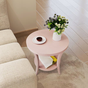 English Elm Perth Round Two Tier Birch Wood End Table with Curved Legs for Contemporary Living Pink T2574P519681