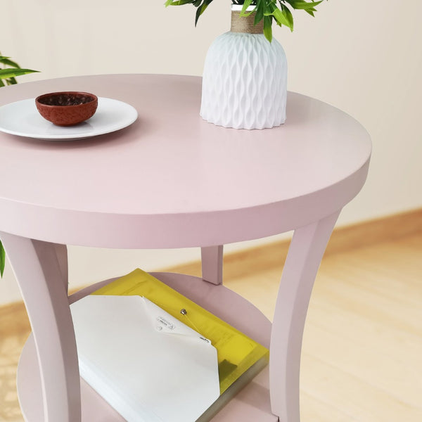 English Elm Perth Round Two Tier Birch Wood End Table with Curved Legs for Contemporary Living Pink T2574P519681
