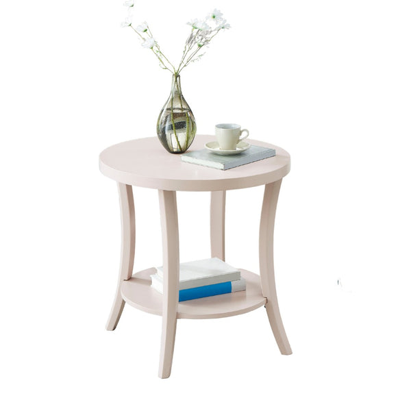English Elm Perth Round Two Tier Birch Wood End Table with Curved Legs for Contemporary Living Pink T2574P519681