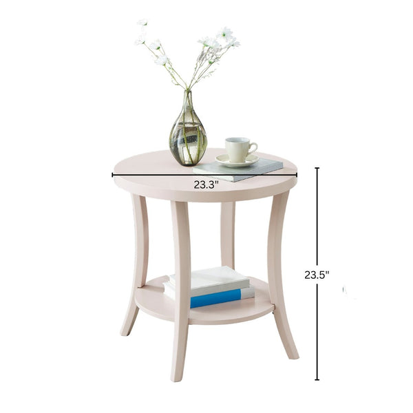 English Elm Perth Round Two Tier Birch Wood End Table with Curved Legs for Contemporary Living Pink T2574P519681