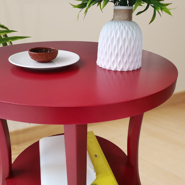English Elm Perth Round Two Tier Birch Wood End Table with Curved Legs for Contemporary Living Red T2574P519682