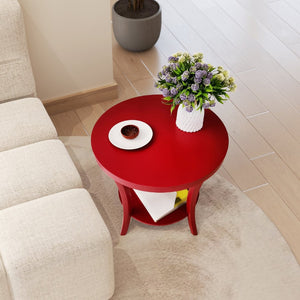 English Elm Perth Round Two Tier Birch Wood End Table with Curved Legs for Contemporary Living Red T2574P519682