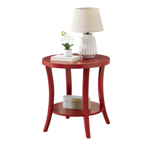 English Elm Perth Round Two Tier Birch Wood End Table with Curved Legs for Contemporary Living Red T2574P519682