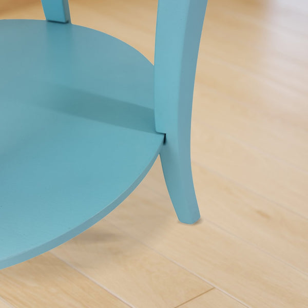 English Elm Perth Round Two Tier Birch Wood End Table with Curved Legs for Contemporary Living Teal T2574P519683