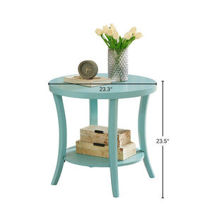 English Elm Perth Round Two Tier Birch Wood End Table with Curved Legs for Contemporary Living Teal T2574P519683