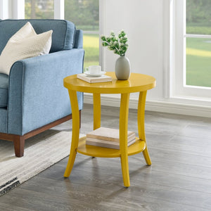 English Elm Perth Round Two Tier Birch Wood End Table with Curved Legs for Contemporary Living Yellow T2574P519684