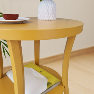 English Elm Perth Round Two Tier Birch Wood End Table with Curved Legs for Contemporary Living Yellow T2574P519684