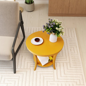 English Elm Perth Round Two Tier Birch Wood End Table with Curved Legs for Contemporary Living Yellow T2574P519684