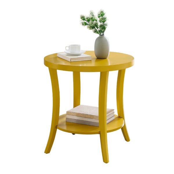 English Elm Perth Round Two Tier Birch Wood End Table with Curved Legs for Contemporary Living Yellow T2574P519684
