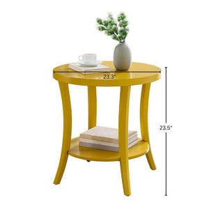 English Elm Perth Round Two Tier Birch Wood End Table with Curved Legs for Contemporary Living Yellow T2574P519684