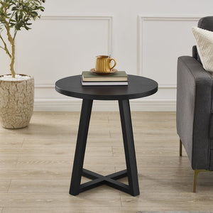 English Elm Modern Harmony Round Mdf Tabletop Rubberwood Legs Compact End Table for Living Rooms Black T2574P519685