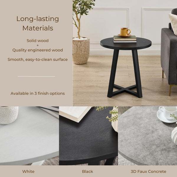 English Elm Modern Harmony Round Mdf Tabletop Rubberwood Legs Compact End Table for Living Rooms Black T2574P519685