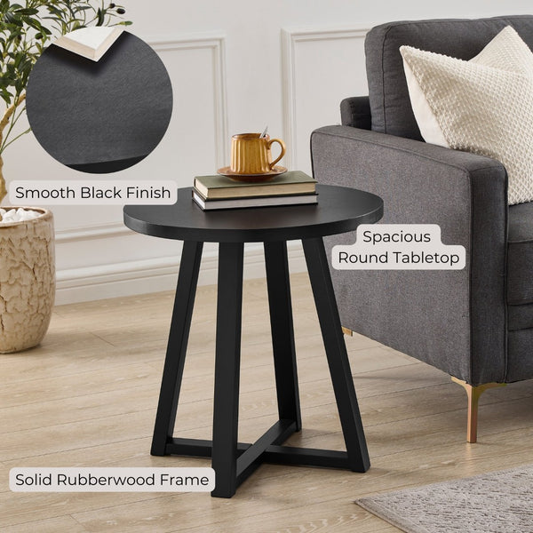 English Elm Modern Harmony Round Mdf Tabletop Rubberwood Legs Compact End Table for Living Rooms Black T2574P519685