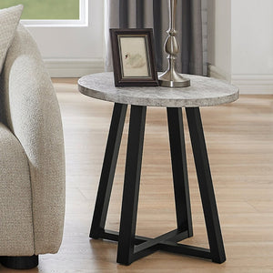 English Elm Modern Harmony Round Mdf Tabletop Rubberwood Legs Compact End Table for Living Rooms Gray T2574P519686