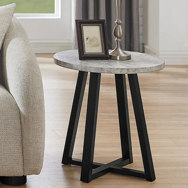 English Elm Modern Harmony Round Mdf Tabletop Rubberwood Legs Compact End Table for Living Rooms Gray T2574P519686
