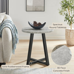 English Elm Modern Harmony Round Mdf Tabletop Rubberwood Legs Compact End Table for Living Rooms Gray T2574P519686